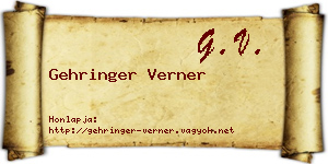 Gehringer Verner névjegykártya